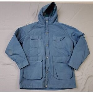 VINTAGE‎ Woolrich Coat Mens Large L Long Sleeve Hooded Utility Wool Lined Blue *